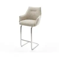 DELIFE Barstoel Alja-Flex Zachte Geweven stof Beige Vrijkantelframe plat roestvrij staal Zilver Pocketvering