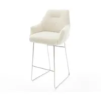 DELIFE Barstoel Alja-Flex Teddystof Beige Sledeonderstel roestvrij staal Zilver Pocketvering