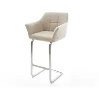 DELIFE Barstoel Yulo-Flex Zachte Geweven stof Beige Vrijkantelframe plat roestvrij staal Zilver