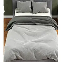 Leonado vicenti Teddy fleece beddengoedset, 155x220 cm, grijs, antraciet, effen kleur, winter, zacht en knus, met rits