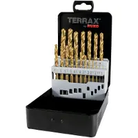 Terrax A250214T Helicoidal boorset van 19 stuks HSS TiN Stalen koffer (Import Duitsland)