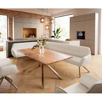 DELIFE Eetkamerbank Taya-Flex 285x190 cm bouclé crème-wit hoekig kruisframe roestvrij staal pocketvering links