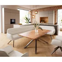 DELIFE Eetkamerbank Taya-Flex 285x190 cm bouclé crème-wit hoekig kruisframe grafiet pocketvering rechts