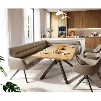 DELIFE Eetkamerbank Taya-Flex 285x190 cm microvelours beige vintage hoekig kruisframe grafiet pocketvering rechts