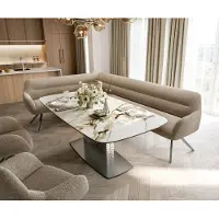 DELIFE Eetkamerbank Taya-Flex 285x190 cm bouclé mud hoekig kruisframe grafiet pocketvering links
