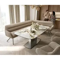 DELIFE Eetkamerbank Taya-Flex 285x190 cm bouclé mud hoekig kruisframe afwerking met titaniumeffect pocketvering rechts
