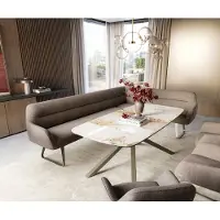 DELIFE Eetkamerbank Taya-Flex 285x190 cm zachte stof met structuur taupe platte sledebasis afwerking met titaniumeffect pocketvering rechts
