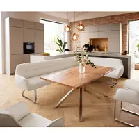 DELIFE Eetkamerbank Taya-Flex 285x190 cm bouclé crème-wit platte sledebasis roestvrij staal pocketvering rechts