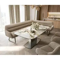 DELIFE Eetkamerbank Taya-Flex 285x190 cm bouclé mud platte sledebasis afwerking met titaniumeffect pocketvering rechts