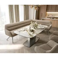 DELIFE Eetkamerbank Taya-Flex 285x190 cm bouclé mud hoekig kruisframe grafiet pocketvering rechts