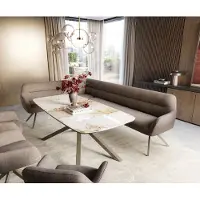 DELIFE Eetkamerbank Taya-Flex 285x190 cm zachte stof met structuur taupe hoekig kruisframe afwerking met titaniumeffect pocketvering links