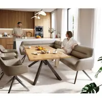 DELIFE Eetkamerbank Taya-Flex 285x190 cm microvelours beige vintage hoekig kruisframe grafiet pocketvering links
