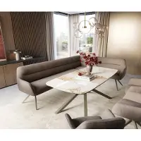 DELIFE Eetkamerbank Taya-Flex 285x190 cm zachte stof met structuur taupe hoekig kruisframe afwerking met titaniumeffect pocketvering rechts