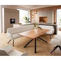DELIFE Eetkamerbank Taya-Flex 285x190 cm bouclé crème-wit hoekig kruisframe zwart pocketvering rechts