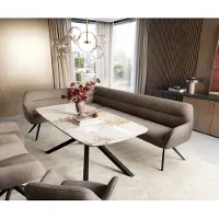 DELIFE Eetkamerbank Taya-Flex 285x190 cm zachte stof met structuur taupe hoekig kruisframe zwart pocketvering links