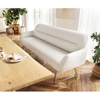DELIFE Eetkamerbank Taya-Flex 200 cm bouclé crème-wit platte sledebasis roestvrij staal pocketvering