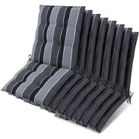 Beautissu Sun-NL – Set van 8 Premium Lage Rugleuning Kussen 100x50 cm - UV-bestendig & 8cm Dik Kussen Tuinstoelkussen Antislip Bevestigingsbanden – Stevige Stof Antraciet Gestreept