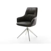 DELIFE Draaistoel Zelia-Flex met armleuning microvelours antraciet vintage kruisframe breed roestvrij staal 360° draaibaar rocker-functie pocketveer kern