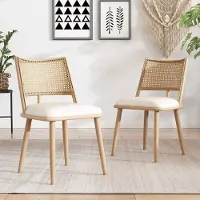 HAUSS SPOLE Eetkamerstoel - Rattan Line - Stoel met Rieten Rug - Set van 2 - Licht en Ventilerend met PU Zitkussen - voor Eetkamer en Woonkamer - Rattan Beige