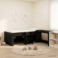 Prolenta Maison Exclusive - Stapelbed met bureau voor kinderen, zwart met eikenhoutlook