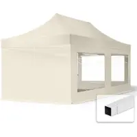 TOOLPORT 3x6 m Easy up partytent, ECONOMY staal 30mm met zijwanden (panorama), beige