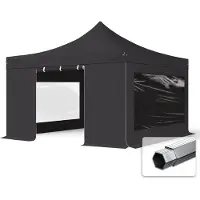 TOOLPORT 4x4 m Easy up partytent PVC met zijwanden (2 panorama), PROFESSIONAL alu 40mm, zwart