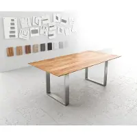 DELIFE Eettafel Edge 200x100 acacia natuur roestvrijstaal smal Zwitserse rand