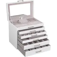 Songmics Sieradendoos met 6 niveaus en 5 lades, Wit