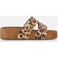 Lazamani Slippers Dames Beige Ponyhaar Maat 40