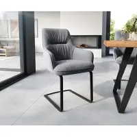DELIFE Sledemodel Zelia-Flex met armleuning structuurstof lichtgrijs sledemodel vlak zwart pocketveer kern