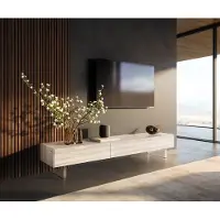 DELIFE Tv-meubel Cuor 200 cm Keramiek Laminam Travertino Bianco Crème-wit 1 Flap 1 Lade Zwevende voet look Acrylglas