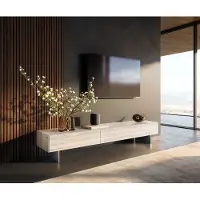 DELIFE Tv-meubel Cuor 200 cm Keramiek Laminam Travertino Bianco Crème-wit 1 Flap 1 Lade Zwevende voet look Roestvrij staal