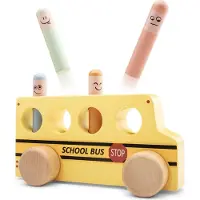 Woet New Classic Toys Houten Pop Up Schoolbus - Gele Bus met Poppetjes - FSC Speelgoedvoertuig - Actiespel - Educatief Speelgoed - Vanaf 24 Maanden