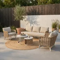 BUITEN living Bologna stoel-bank wicker loungeset 5 personen | wicker + aluminium | beige | 5-delig