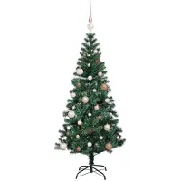 vidaXL Kunststof Voorverlichte Kerstboom Groen 210 cm PVC en Metalen
