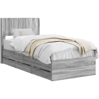 vidaXL Bedframe met opbergruimte en hoofdbord Grijs Sonoma 90 x 200 cm
