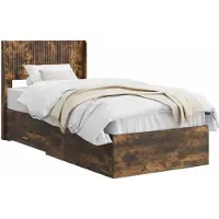 vidaXL Bedframe met opbergruimte en hoofdbord Gerookt eiken