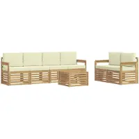 vidaXL Buiten bank set 7 st Wit en crèmekleurig Polyester