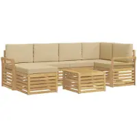 vidaXL Tuinset met 7 zitplaatsen, wit en beige, polyester