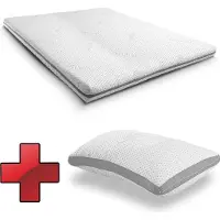 Sleezzze Kaltschuim toplaag, Supportho Premium toplaag, 140 x 200 cm, H3, hoogte 8 cm, hardheid H3, met antibacteriële hoes + Supportho gel-effect kussen, 40 x 80 cm