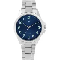 Q&Q C36A-001PY - Horloge - Polshorloge - Analoog - Mannen - Heren - Stalen band - Rond - Metaal - Cijfers - Zilverkleurig - DonkerBlauw