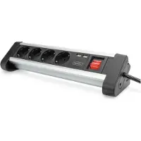 Digitus DA-70614 Stekkerdoos met schakelaar Aluminium, Aluminium-zilver, Zwart, Zilver Randaarde stekker 1 stuk(s)