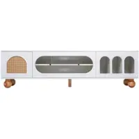 OKWISH TV-Meubel – Moderne Serie 3 Deuren – Zonder LED – Massief Houten Poten & Gouden Handgrepen – Spaanplaat Wit – 170 cm