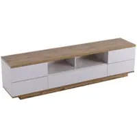 OKWISH TV-Kast - Moderne Serie - 5 Deuren - Zonder LED - Met Rasterdeur Ontwerp En Verborgen Handgreep - MDF Wit+Notenbruin - 180x38x46 cm