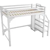 OKWISH Hoogslaper 140x200 cm - Met Lattenbodem - Trap met Opbergruimte - Met Kledingkast - Jongerenkamer - Grenen Wit - Zonder matras