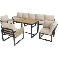 OKWISH Tuinmeubelset 7-Delig Met Tafel 95 X 63 X 65 Cm - Modulair, Waterafstotend - Voor Tuin Balkon Terras - Metaal Polyester - Beige