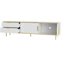 OKWISH Tv-Kast - 2 Lades 2 Deuren - Zonder LED - Elegant Modern Design Met Opbergruimte - Met Gesneden Deurpatroon - Spaanplaat Wit+Goud - 175x40x45 cm