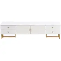 OKWISH TV meubel - TV-Kast Met 2 Deuren En 4 Lades - Stijlvol Design Met Gouden Accenten - Modern & Functioneel - Rechthoekig - 175 L x 30 B x 46 H cm - MDF - Wit