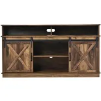 OKWISH TV-kast - Instelbaar TV-meubel met 2 Schuifdeuren en 8 Planken - Vintage/Bohème stijl - Voor woonkamer, eetkamer en slaapkamer - 148x40x78 cm - Spaanplaat - Bruin