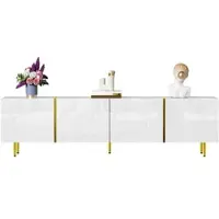 OKWISH Tv-meubel – Moderne Serie – 4 Deuren – Zonder LED – Elegante Opbergruimte – MDF Wit Hoogglans Goudaccenten – 170×35×46 cm – Belastbaar 60 kg